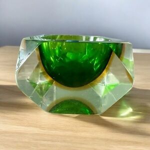 Vintage Murano Ashtray - Green and Amber - Heavy